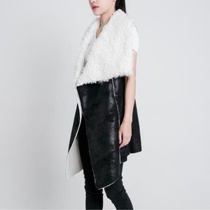 H by Heurueh Draped Faux Shearling Microfiber Suede Vest Black Small Medium